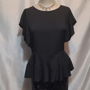 LOFT Black Flutter Sleeve Peplum Blouse